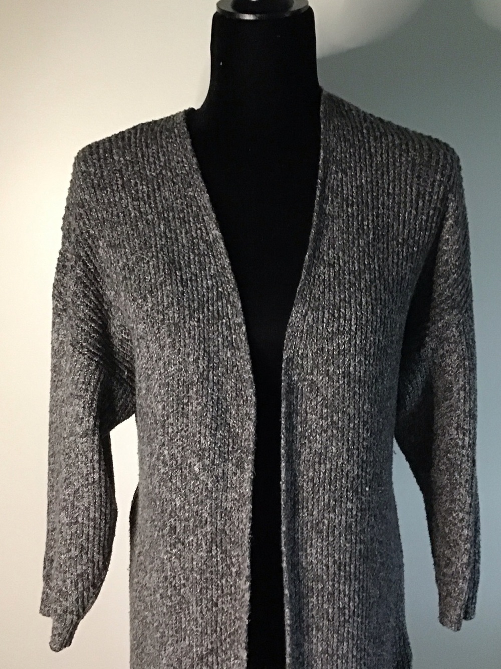 Long Marled Gray Knit Sweater - Picture 2 of 11